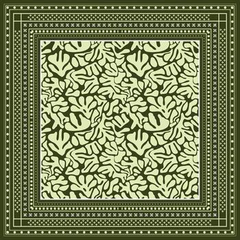 un estilizado verde hoja cuadrado forma bufanda modelo con un decorativo borde, presentando alterno sombras de verde y un geométrico diseño. vector