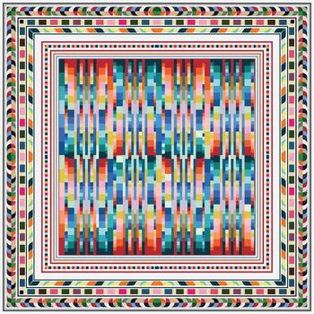 vistoso rayas, líneas y bloques, geométrico bufanda modelo presentando enmarcado por decorativo fronteras en variado colores y diseños vector