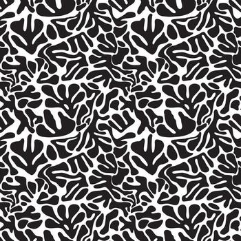 Black and white flower leaf repeating pattern on white background, vector