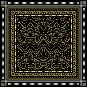 Wavy pattern with Golden frame scarf in solid black background, creating a striking visual contrast vector
