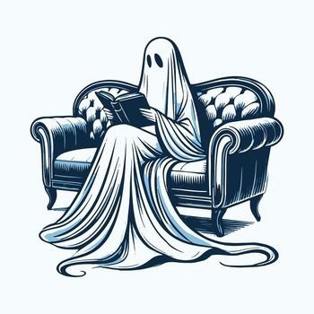 Ghost Reading Book On Sofa Image vector