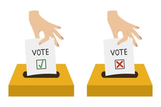 Hands putting voting paper in ballot box for yes or no vote vector