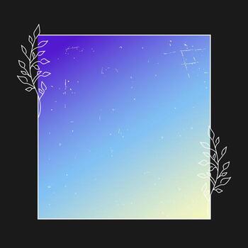 Sky gradient frame decorated with leaf branches and scratches vector