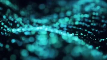 abstrato animação do uma fluindo onda do ciano bokeh partículas criando uma futurista dados corrente ou enérgico rede video