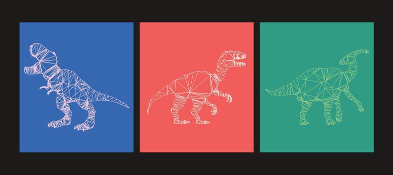 dinosaurio geométrico estructura metálica conjunto color bloques vector