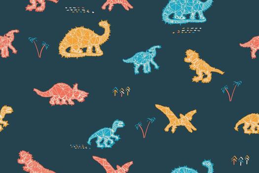 sin costura dinosaurio modelo en geométrico estructura metálica estilo vector