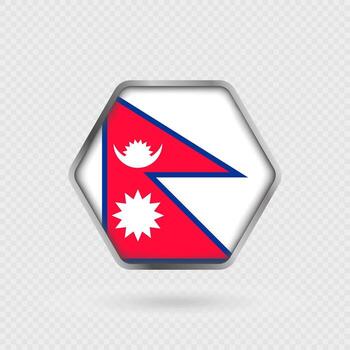 Nepal flag in a hexagon frame. vector