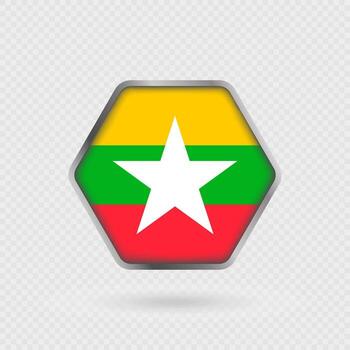 Myanmar flag in a hexagon frame. vector
