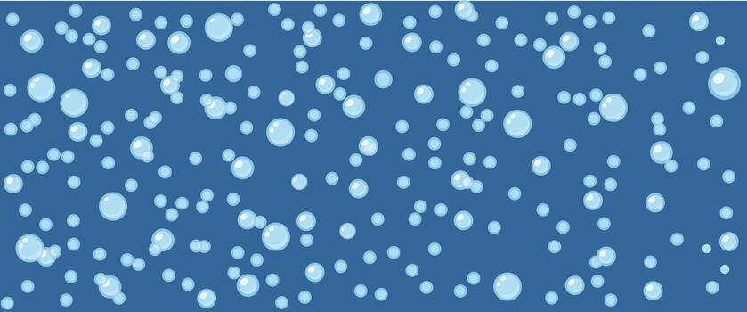 Bubbles seamless background with flat line icons. Soap texture. Gentle repeating background pattern of blue bubbles on a blue background. Abstract wallpaper with fizzy effect vector