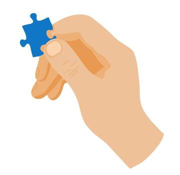 mano participación rompecabezas, pedazo de el rompecabezas. negocio concepto. solución, unidad, camaradería concepto, trabajo en equipo, trabajo y articulación proyecto terminación en cooperación vector