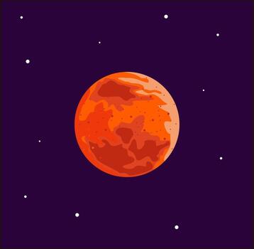 Mars planet illustration. Mars planet in cartoon color style. Solar system space object on deep sky background. Detailed drawing vector