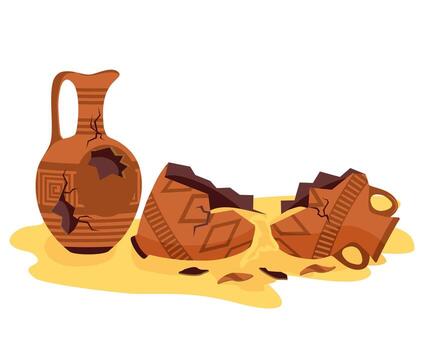 Broken ancient pottery and artifacts vector