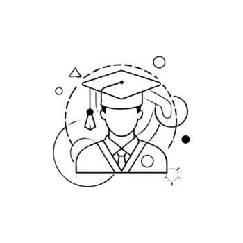 minimalista graduación contorno silueta con vestido y geométrico elementos diseño vector