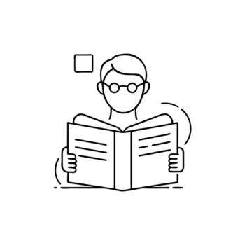Outline Person Reading Book with Glasses Icon in Simple Linear Style Art vector