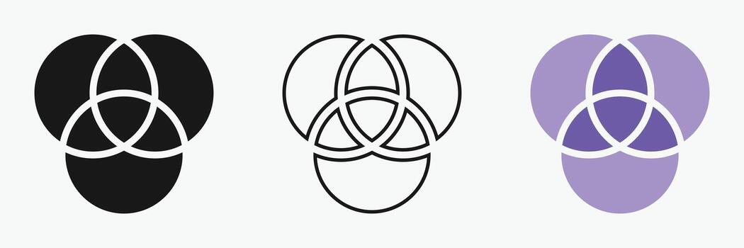 set venn diagram, Three-set intersection in a Venn diagram with overlapping circles. vector