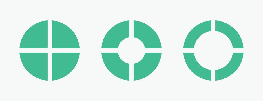 Set of four parts of circle. Pie chart with four same size sectors. vector