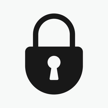 Lock icon with white background. A black silhouette of a padlock with a keyhole. vector