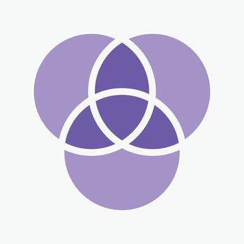 purple venn diagram, Three-set intersection in a Venn diagram with overlapping circles. vector