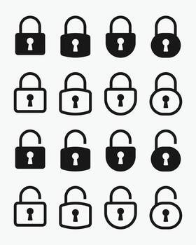 bloquear icono grande conjunto con blanco antecedentes. incluye bloqueado y desbloqueado iconos seguridad símbolo. vector