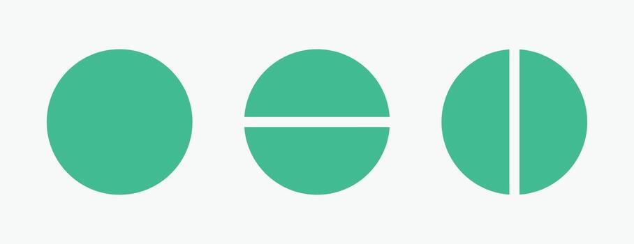 Set of two parts of circle. Pie chart with two same size sectors. vector
