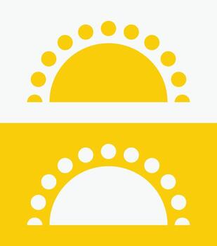 icono conjunto amarillo medio sol, dos estilizado semicircular Dom diseños, cada presentando un serie de igualmente espaciado circular patrones alrededor su curvo bordes vector