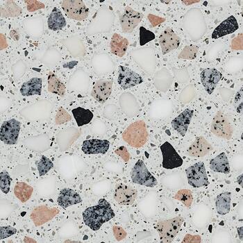 Minimal terrazzo polished flooring pattern background top view with scattered particles photo