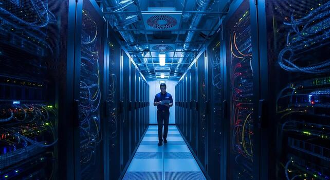 Secure enterprise hub computer server room with professional setup photo