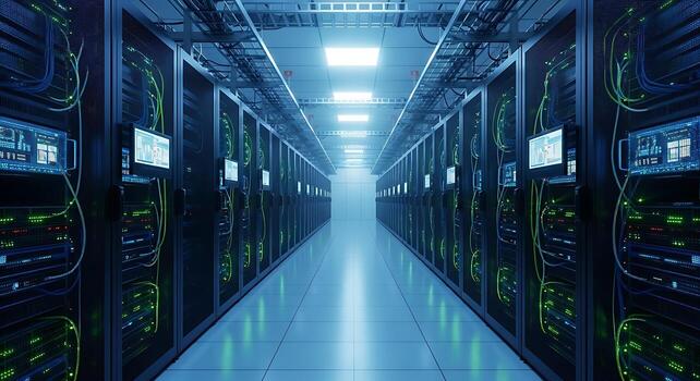 Corporate data center computer server room with efficient layout photo