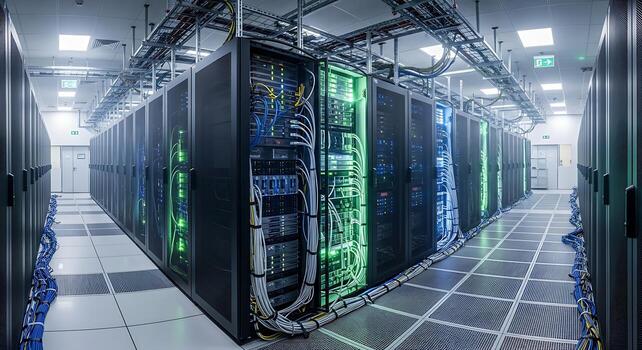 Technology operations hub computer server room with continuous uptime photo