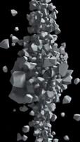 Abstract 3D Animation of Monochrome Geometric Fragments or Rocks Floating in a Vertical Stream on a Black Background video
