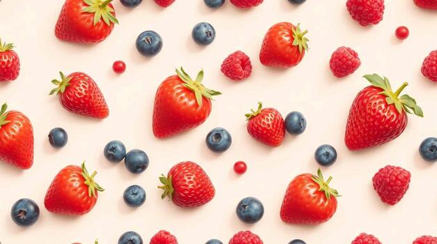 Many different types of berries are arranged in a pattern photo