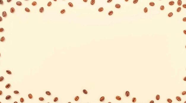 A frame of tiny brown chia seeds scattered artfully on a soft cream background creating a natural border photo
