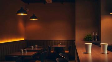 Modern restaurant chain interior with warm lighting and professional dining setup