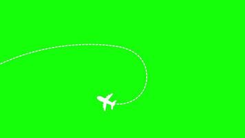 Airplane Flight Path Animation with Looping Dashed Line on Green Screen Background video