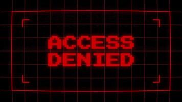 tillgång nekas tekniskt fel animering i röd digital stil, cyber säkerhet varning tillgång nekas skärm animering video
