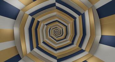 un azul y oro a rayas túnel con un espiral diseño foto