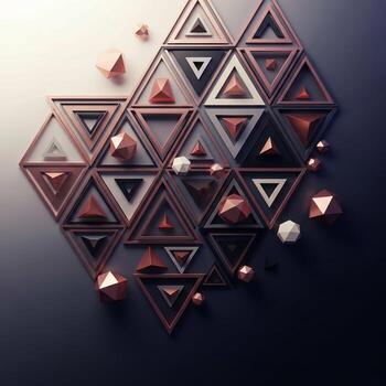 Intricate geometric tessellation of interlocking triangular structures with metallic accents and spheres photo