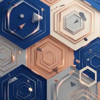 3d rendering of hexagonal shapes with a blue and gray background photo
