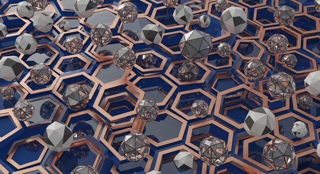 A 3d rendering of a hexagonal structure with many different shapes photo