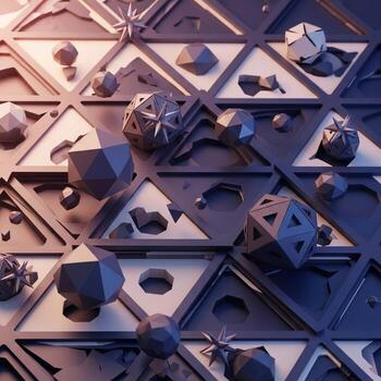 3d rendering of a geometric pattern with many different shapes photo
