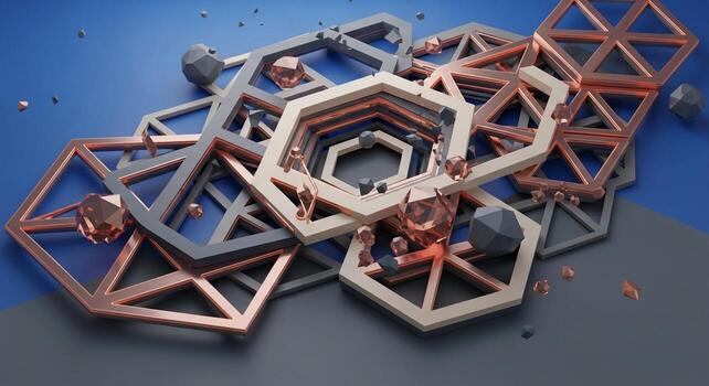 3d rendering of a geometric structure with many different shapes photo
