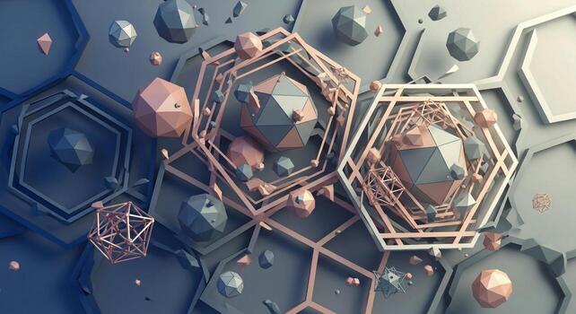 3d rendering of a hexagonal pattern with many different shapes photo