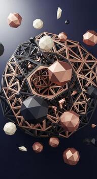 A 3d rendering of a metal structure with many different shapes photo