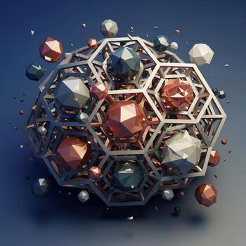 3d rendering of a hexagonal structure with many different colored spheres photo