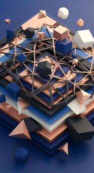 3d rendering of a cube with many different shapes photo