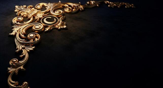 Ornate golden corner embellishment with intricate swirls on a dark textured background photo