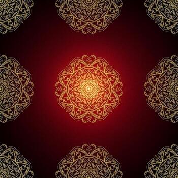 Intricate golden mandala pattern on a rich burgundy background with subtle gradient and repeating motifs photo