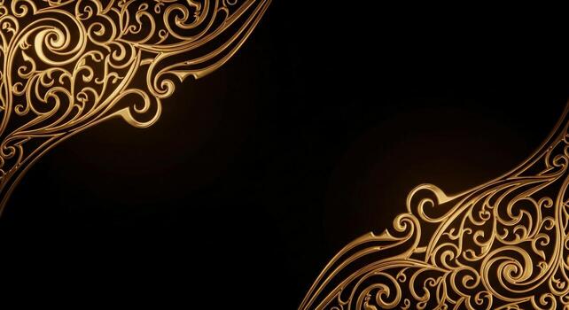 Elegant golden ornate swirls adorn a dark background creating a luxurious decorative border photo