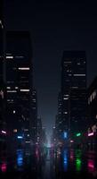 un ciudad calle a noche con neón luces foto