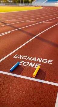 Exchange zone concept on running track with two markers, 3d rendering stock photo